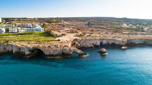 Scenic view of sea against clear sky