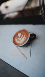 High angle view of coffee on table