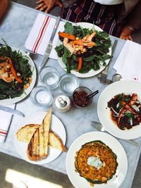 High angle view of food on table