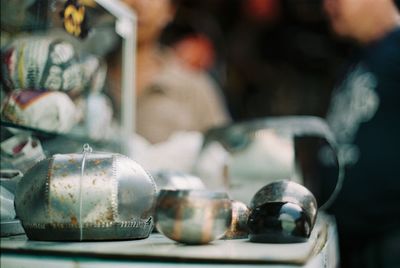 Close-up of bowls for sale in market