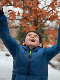 Happy child playing outside