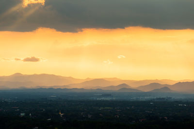 Aerial view of landscape against sky during sunset