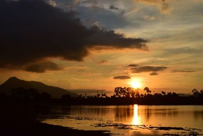 Scenic view of lake against sky during sunset