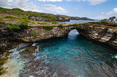 Scenic view of sea and rocks against sky