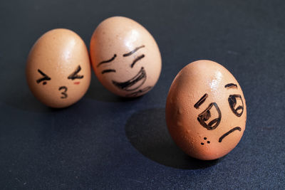 Close-up of two eggs on table