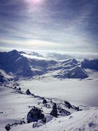 Scenic view of snowcapped mountains against sky