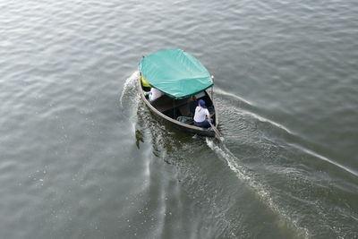 High angle view of man on boat