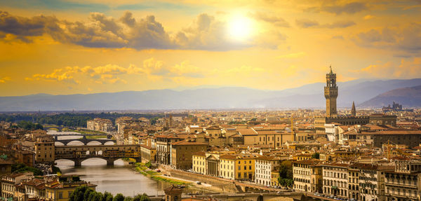 Beautiful panoramic view of florence at the sunset with clouds. italian panorama of city in tuscany