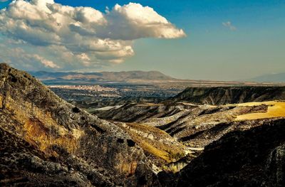 Aerial view of dramatic landscape against sky