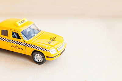 Close-up of toy car on white background