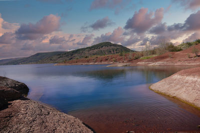 Scenic view of lake against sky during sunset