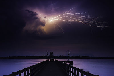 Panoramic view of sea against sky at night