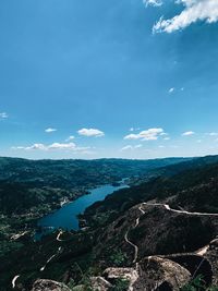 Scenic view of landscape against blue sky