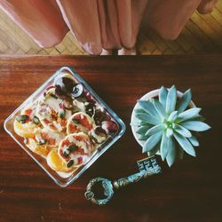 Close-up of food on wooden table
