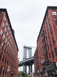 Low angle view of buildings in city against sky