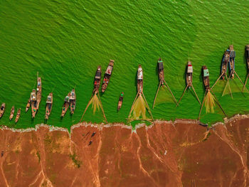 High angle view of people in river