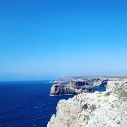 Scenic view of sea against clear blue sky