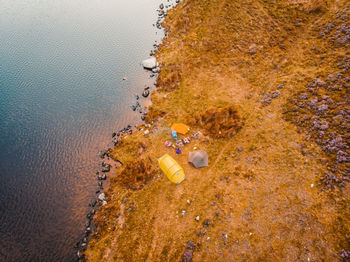 High angle view of stones on beach