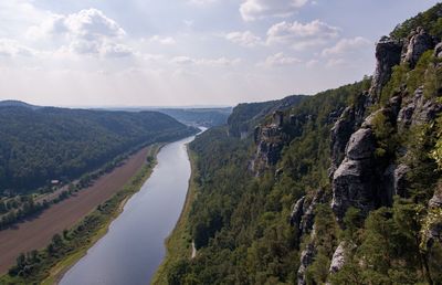 Panoramic view of landscape and mountains against sky