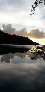 Scenic view of lake against sky during sunset