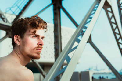 Portrait of shirtless young man