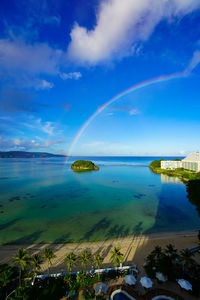 Scenic view of sea against blue sky