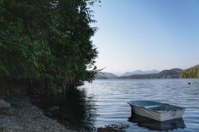 Scenic view of lake against clear sky