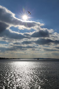 Scenic view of sea against sky on sunny day