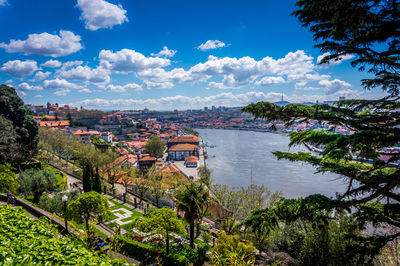 View of cityscape against cloudy sky