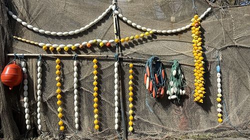 High angle view of rope tied up