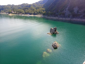 High angle view of ducks in lake