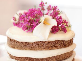 Close-up of wedding cake on table