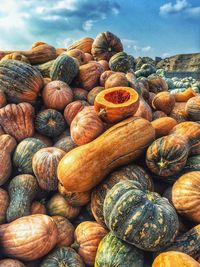 Full frame shot of pumpkins for sale at market