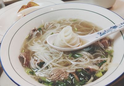 Close-up of soup served in bowl