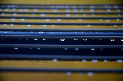 Close-up of drops of rain on clothes lines