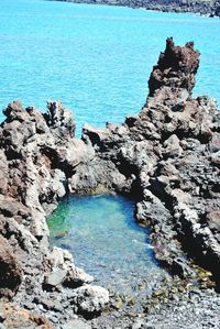 Scenic view of sea against blue sky