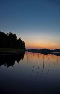 Scenic view of calm lake at sunset