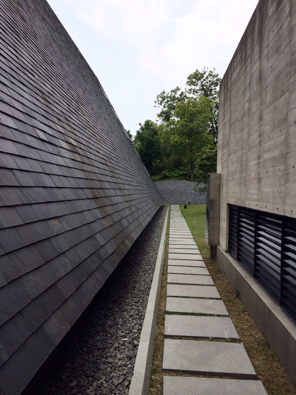 the way forward, built structure, diminishing perspective, architecture, vanishing point, building exterior, sky, tree, narrow, long, day, railing, steps, walkway, no people, outdoors, empty, pathway, leading, sunlight