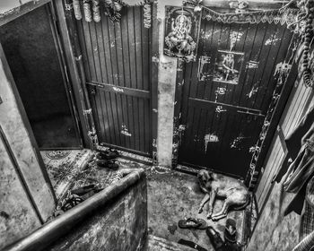 High angle view of door