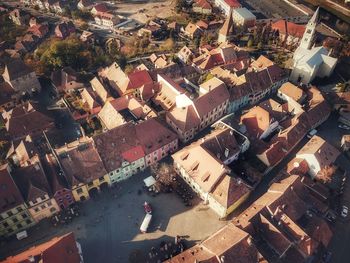 High angle view of buildings in city