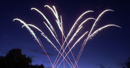 Low angle view of firework display against sky at night
