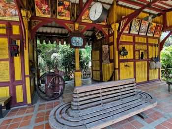 Empty seats in temple against building