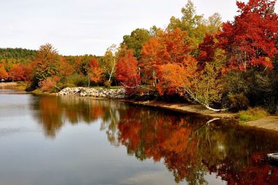 Reflection of trees in lake against sky during autumn