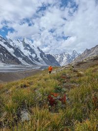 Scenic view of snowcapped mountains against sky