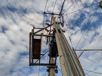 Low angle view of electricity pylon against sky