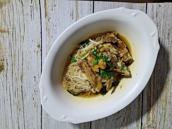 High angle view of food in bowl on table