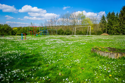 View of soccer field against sky