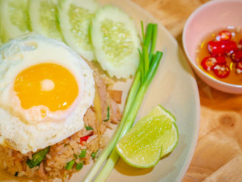 Close-up of breakfast served on table