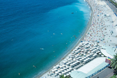 High angle view of boats on beach