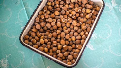 High angle view of chocolate in container